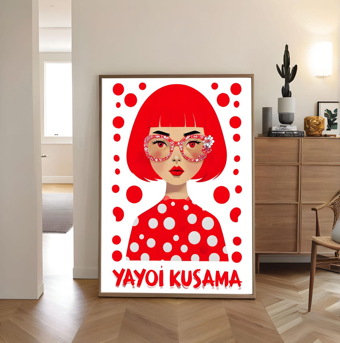 Yayoi Kusama Red Polka Dot Portrait Iconic Red Bob Hair Poster - Image 5