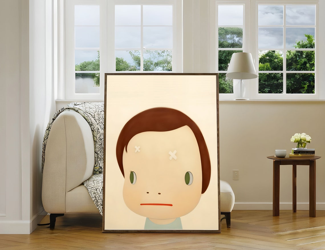 Yoshitomo Nara Itchy Scratchy Big Head X Marks Minimalist Art Poster - Image 3