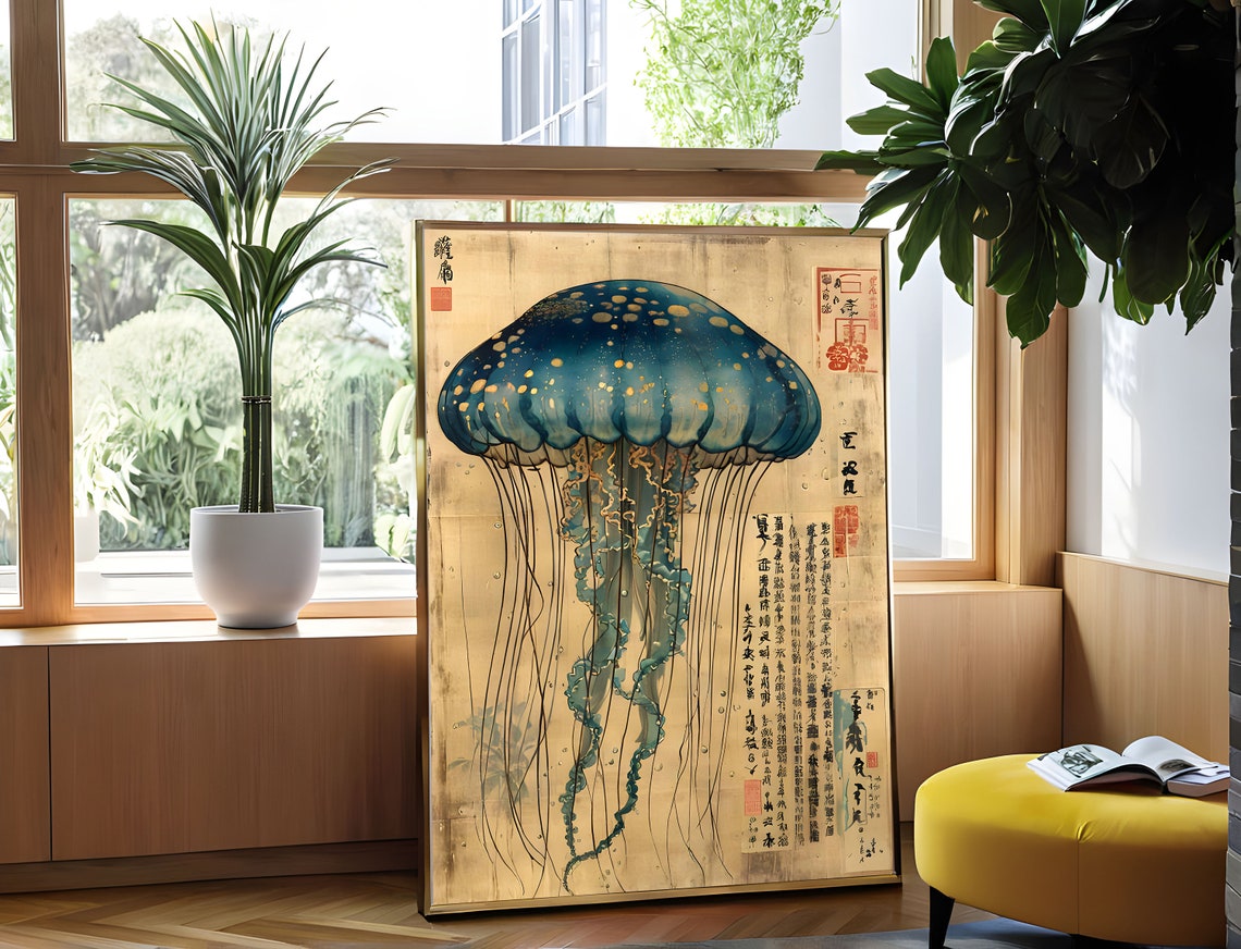 Deep Blue Jellyfish Vintage Japanese Natural History Style Poster - Image 4