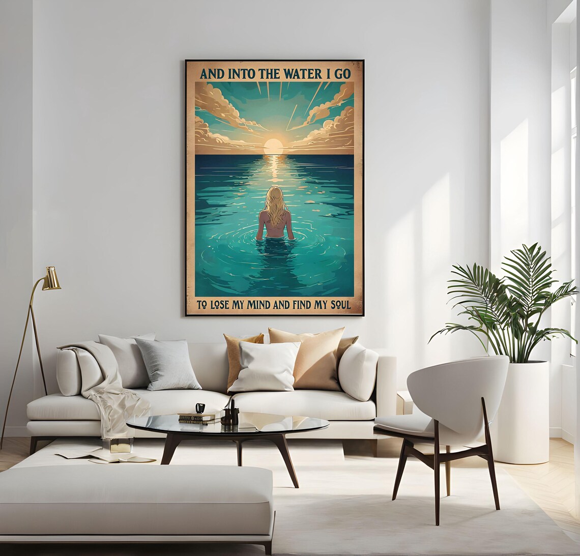 And Into the Water I Go Ocean Sunset Woman Vintage Soul Art Poster - Image 2