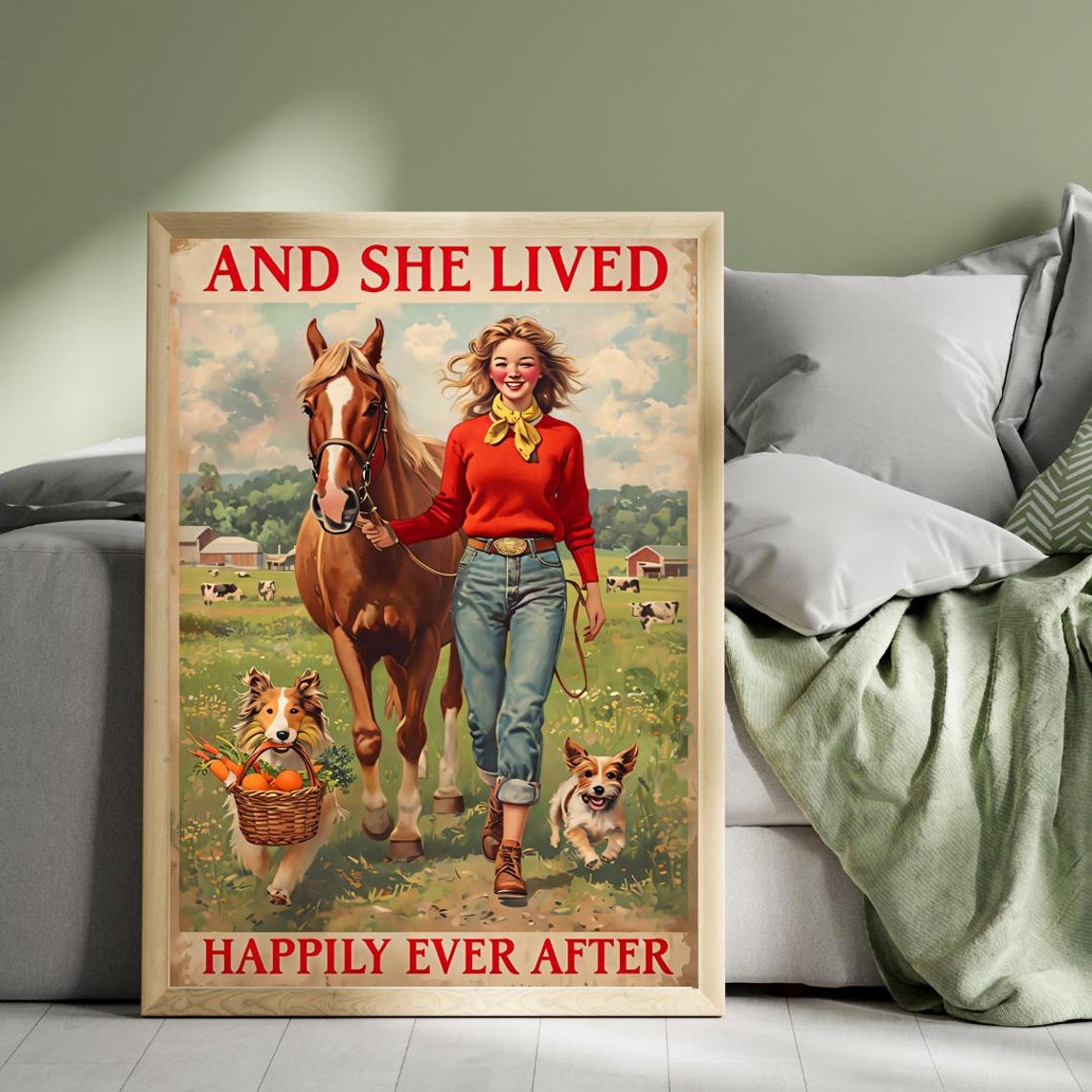 And She Lived Happily Ever After Retro Farm Life Poster Retro Poster Farm Life Country Girl Horse Lover Vintage Art Dog Lover - Image 5