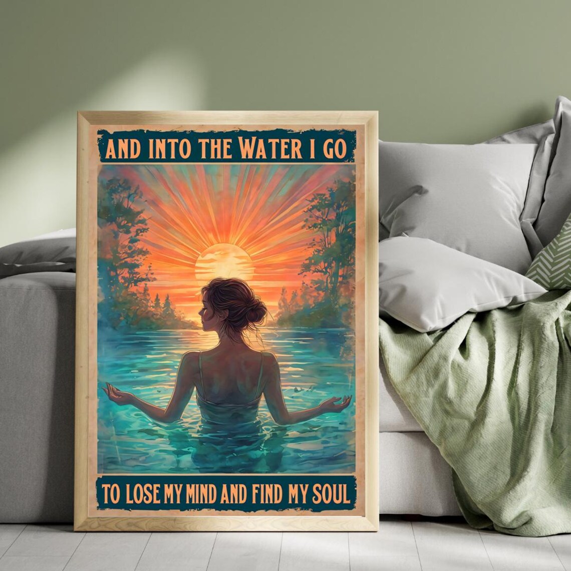 And Into the Water I Go Sunset Swim Find My Soul Quote Art Poster - Image 5