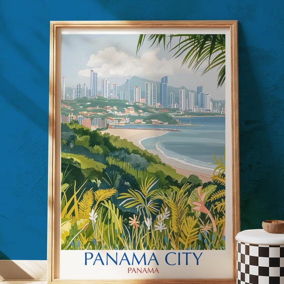 Panama Travel Art Print Tropical Coastal Poster Colorful Cityscape Illustration Ocean View Decor Gift For Central America And Beach Lovers