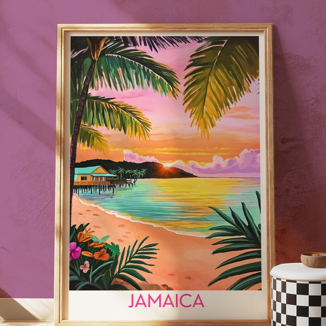 Jamaica Sunset Print, Tropical Beach Coastal Art