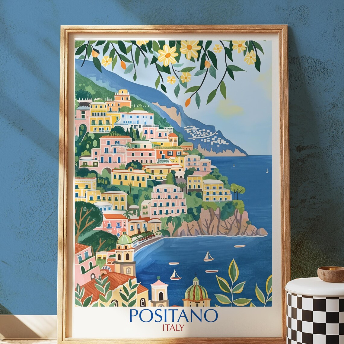 Positano Italy Amalfi Coast Cliffside Village Vintage Travel Poster