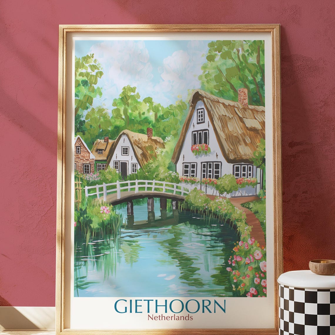 Giethoorn Netherlands Poster Print Dutch Village Canal Wall Art Fairytale Cottage Landscape Europe Travel Countryside Home Decor