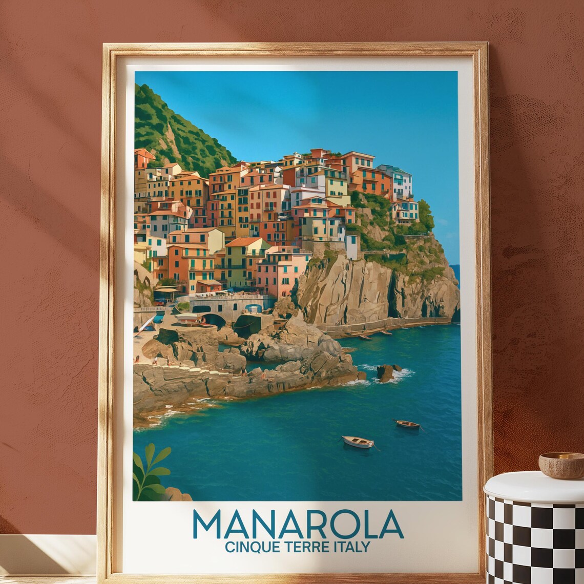 Manarola Cinque Terre Italy Colorful Cliff Village Travel Poster