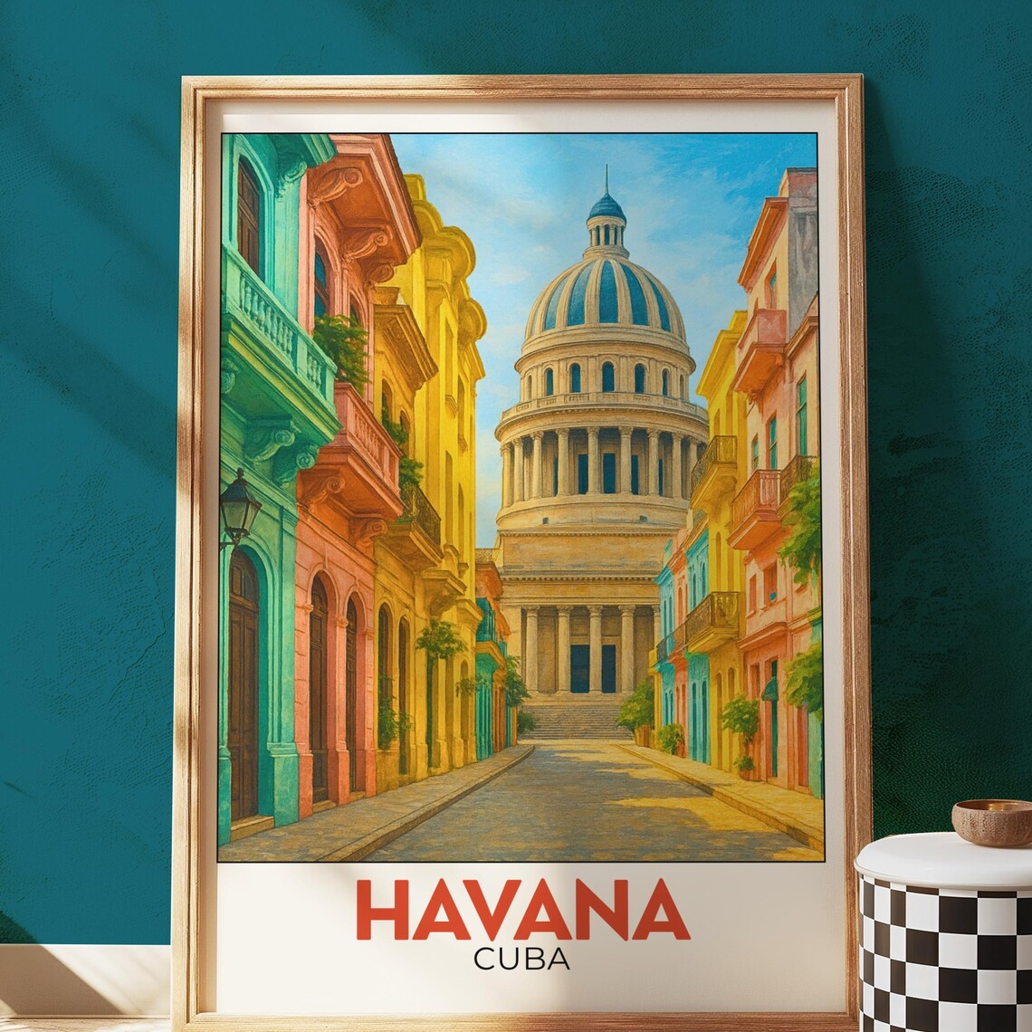 Havana Cuba Colourful Colonial Street Capitolio Travel Poster