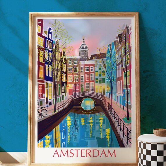 Amsterdam Canal Houses Colorful Netherlands Travel Art Poster