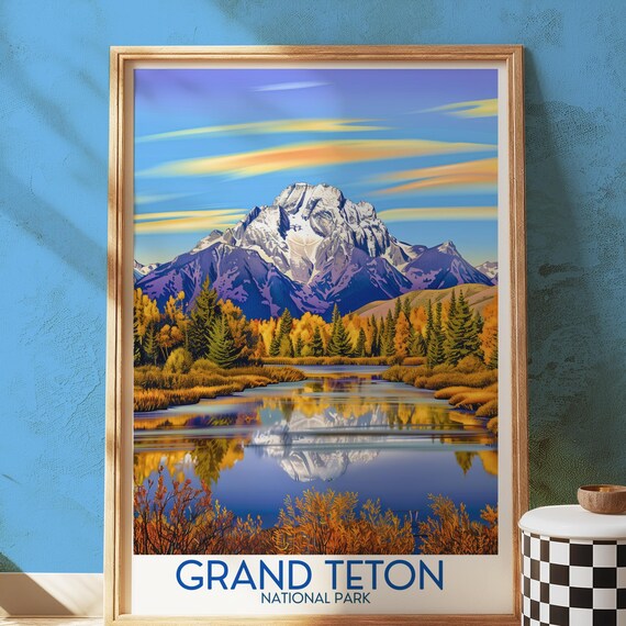 Grand Teton National Park Autumn Reflection Mountain Lake Poster