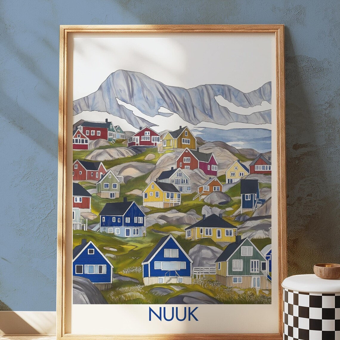Nuuk Greenland Colorful Arctic Village Mountain View Travel Poster