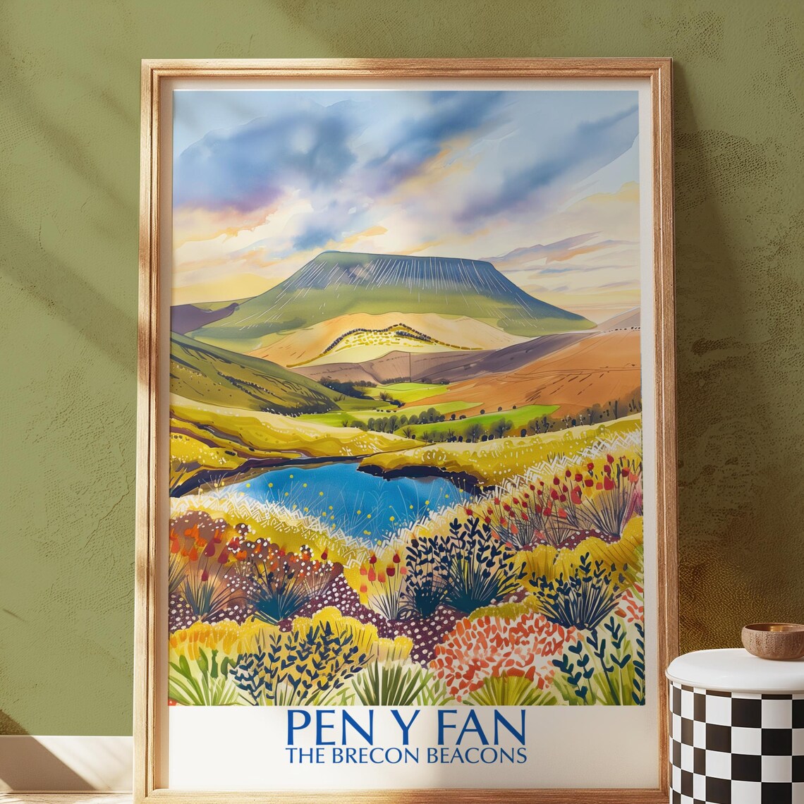 Pen y Fan Brecon Beacons Vintage Style Mountain Lake Travel Poster