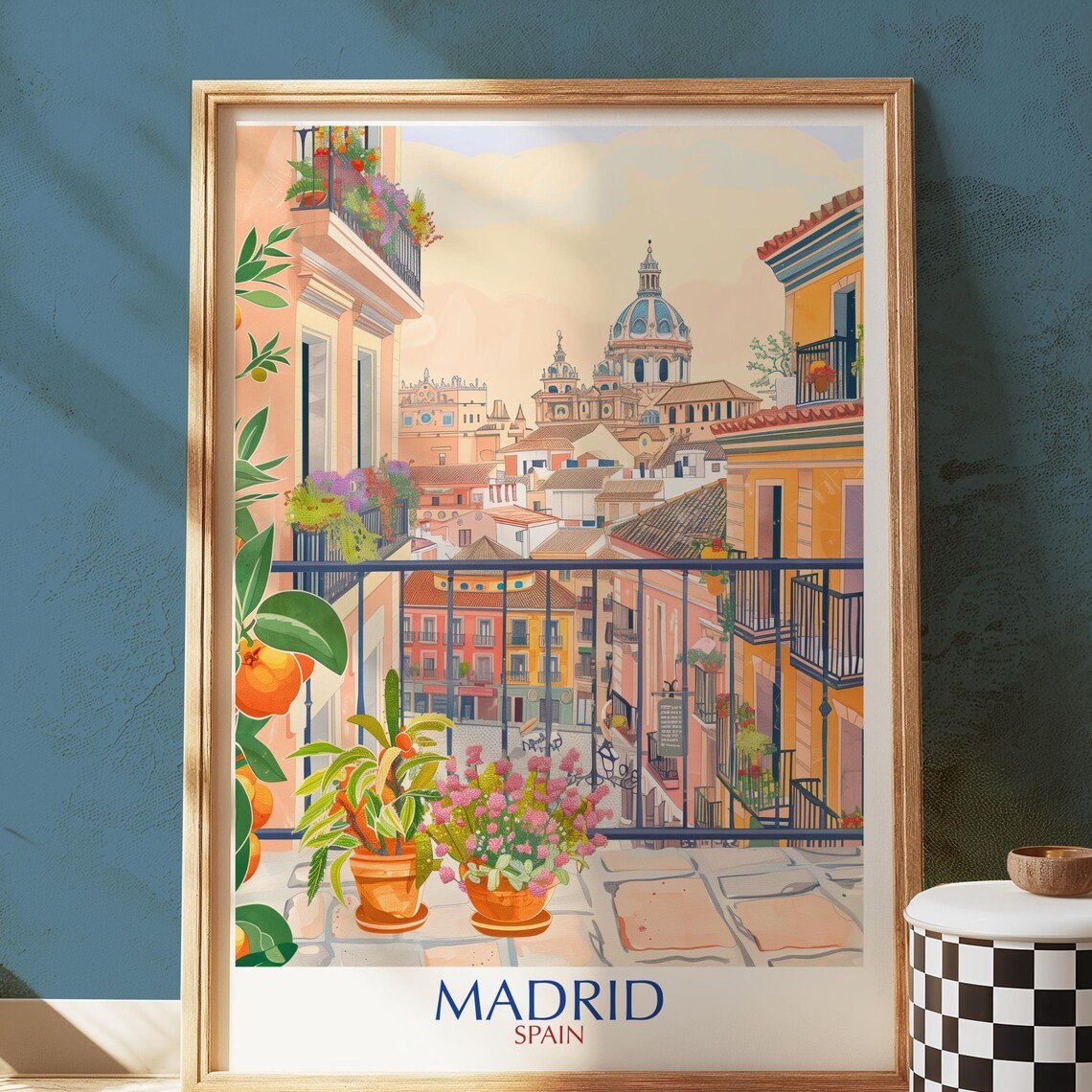 Madrid Spain Vintage Travel Poster, Cityscape Art