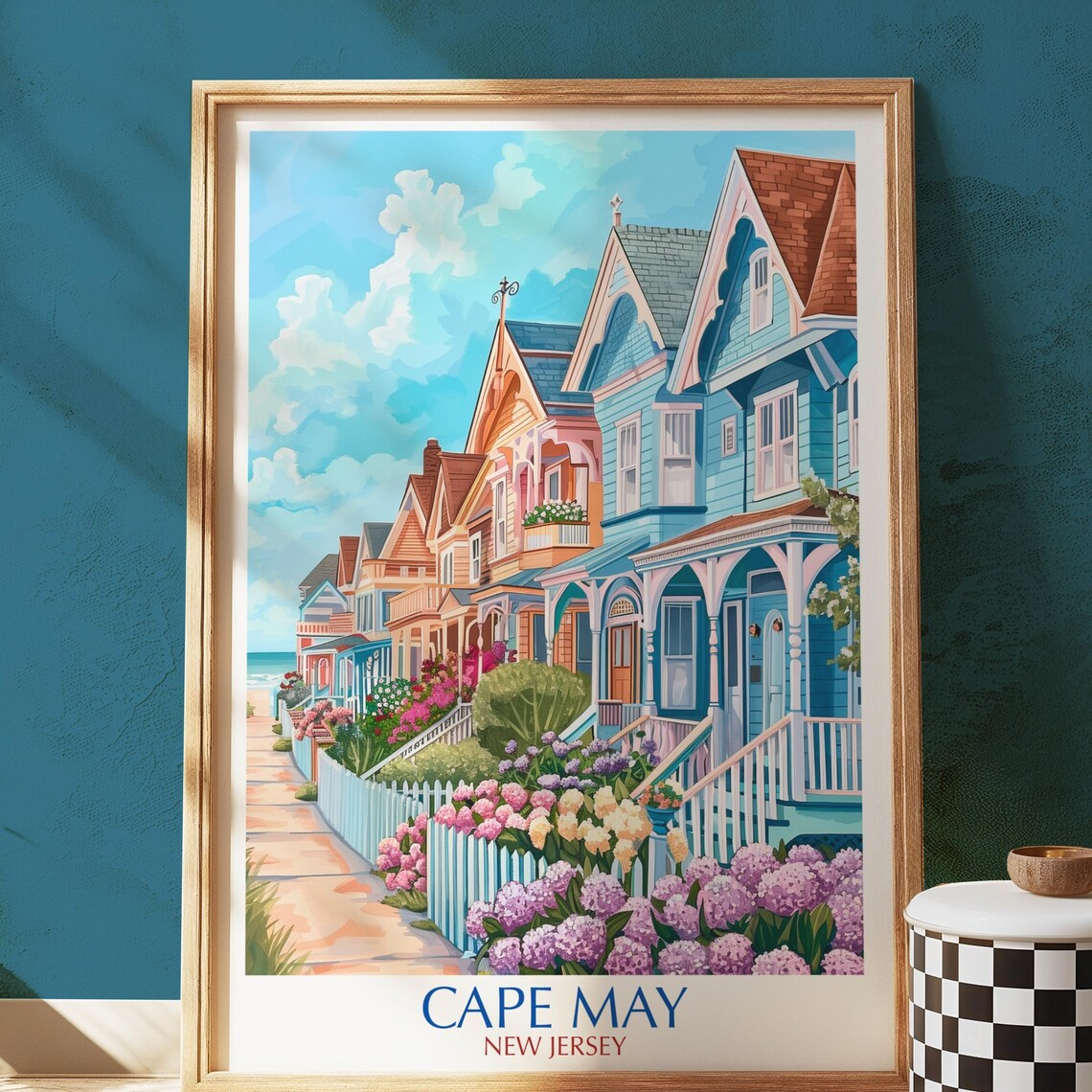 Cape May New Jersey Colorful Victorian Beach Houses Travel Poster