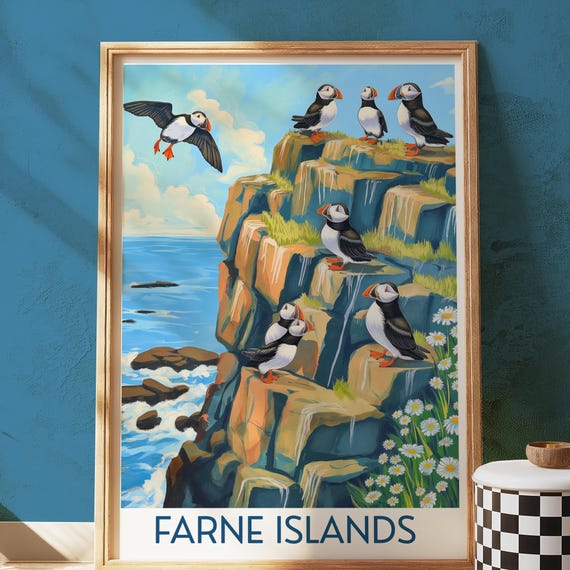 Puffin Art Print Farne Islands Coastal Bird Illustration