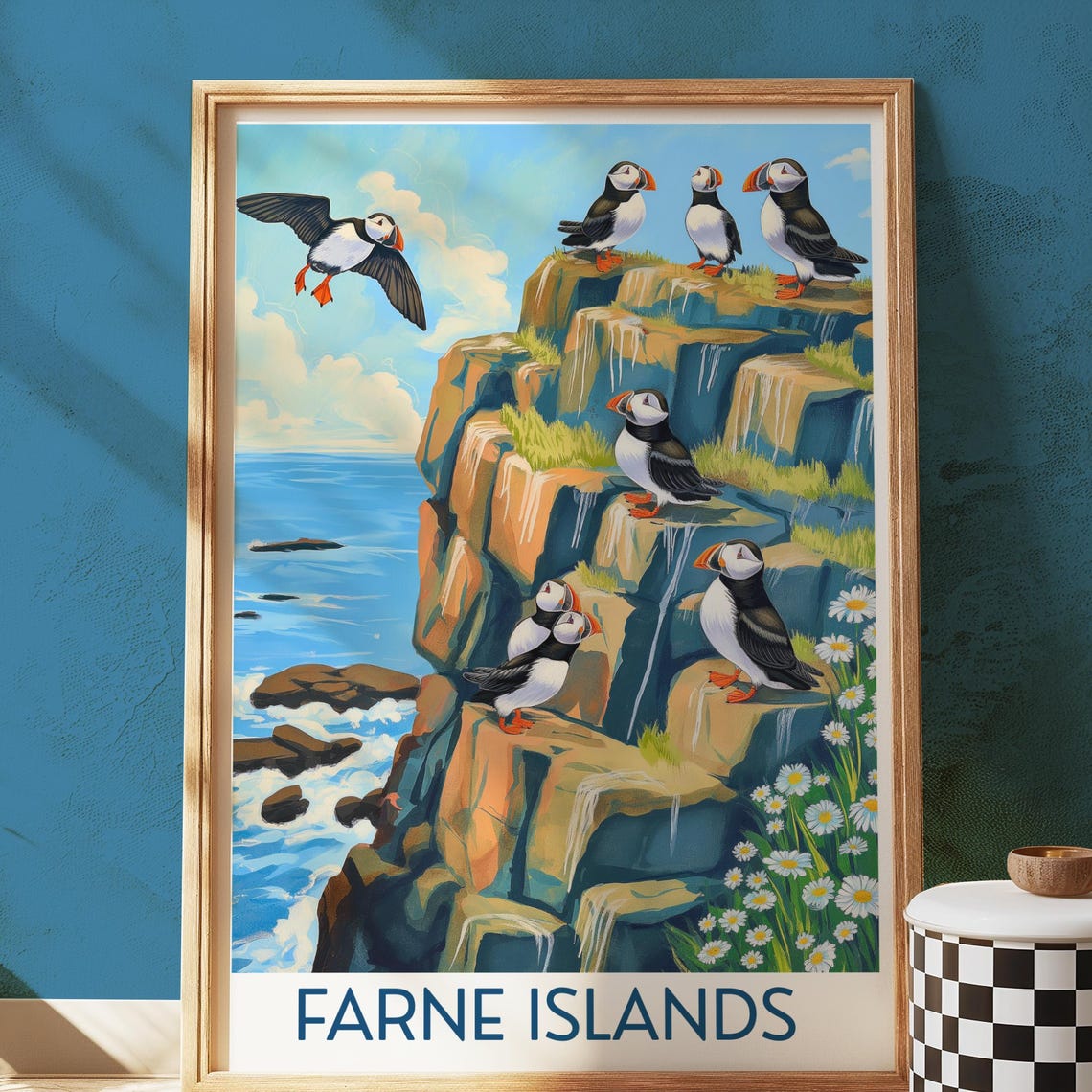 Puffin Art Print Farne Islands Coastal Bird Illustration