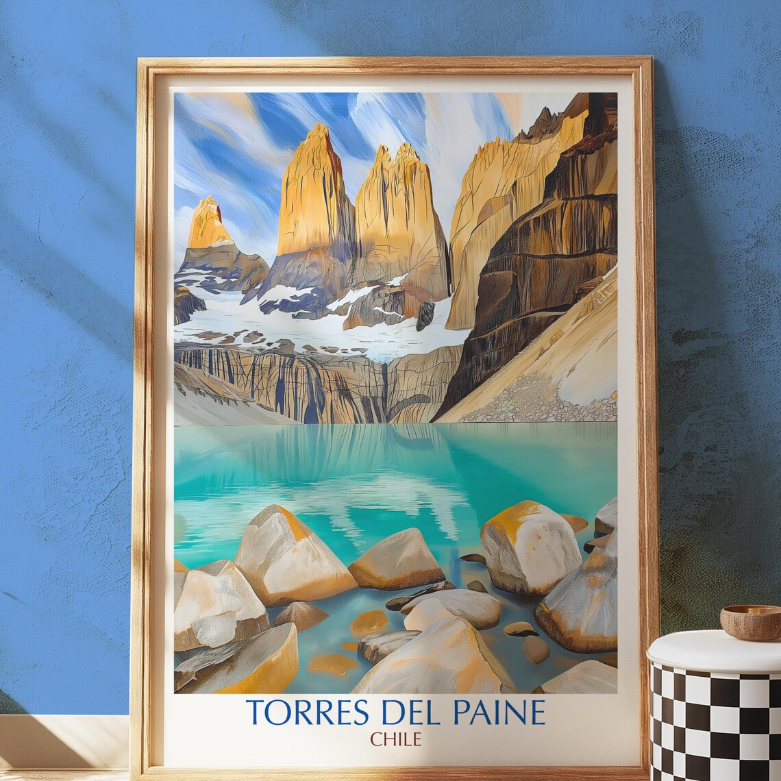 Torres Del Paine Chile Granite Towers Turquoise Lake Travel Poster