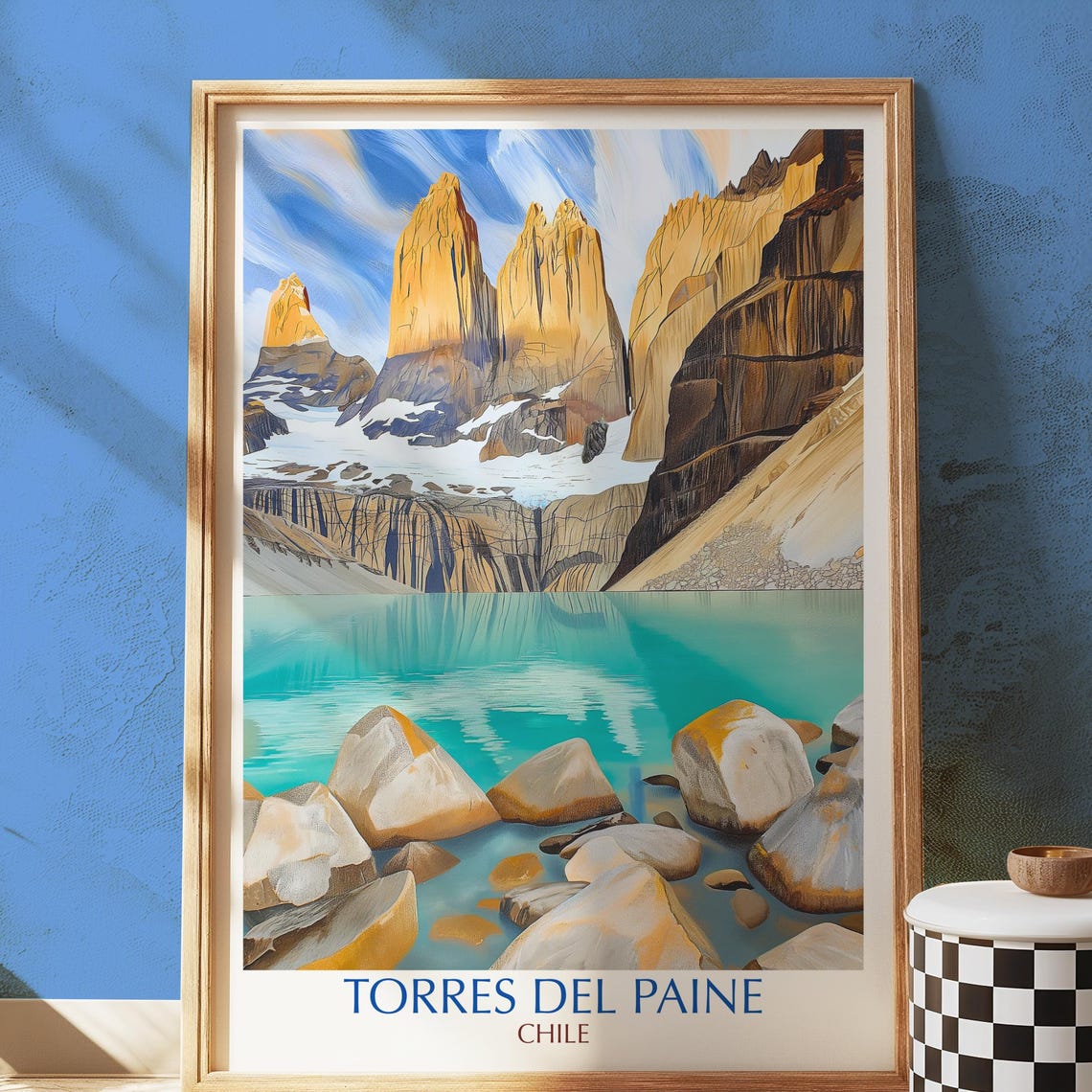Torres Del Paine Chile Poster Print Patagonian Mountain Wall Art Glacial Lake Landscape Illustration South America Nature Travel Gift