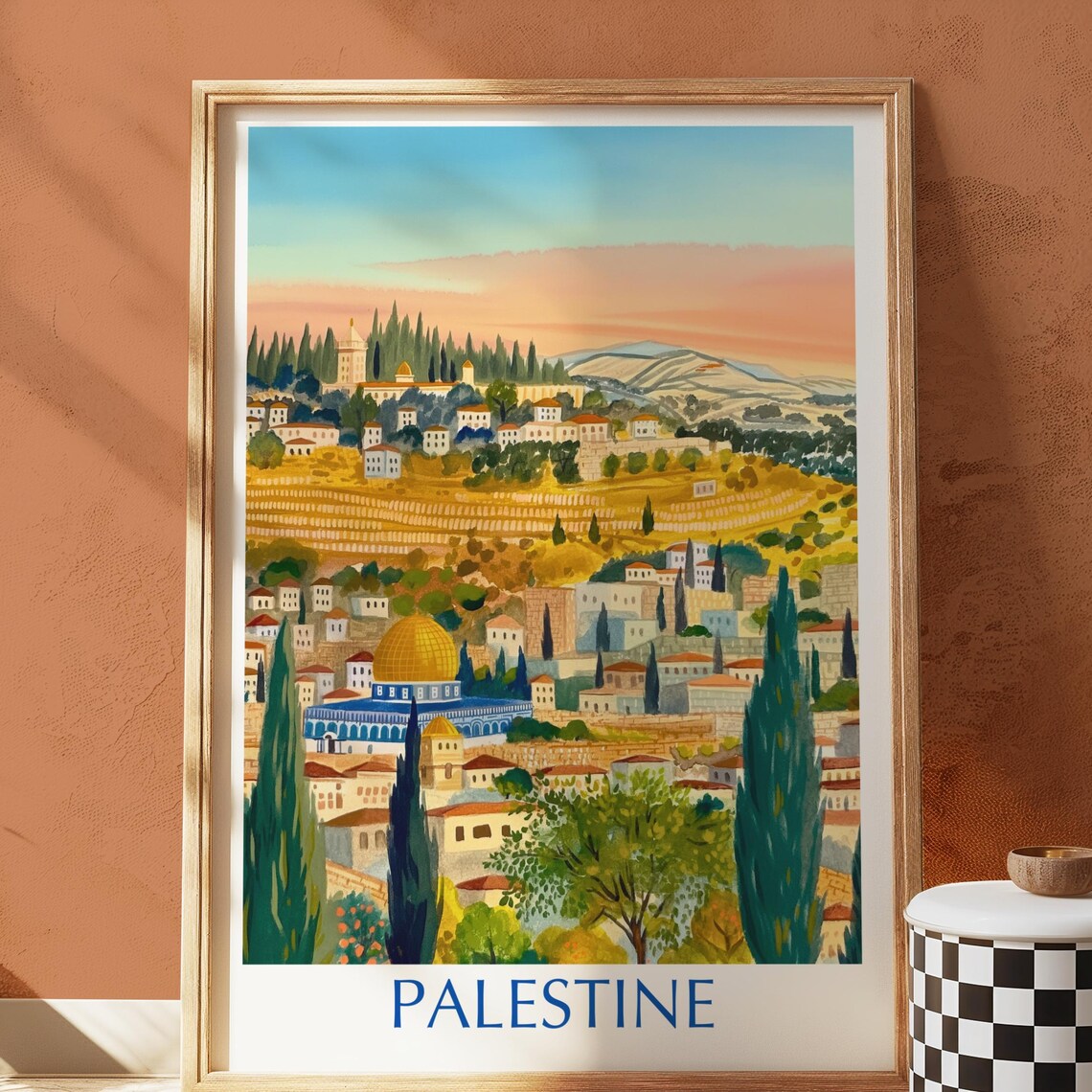 Palestine Dome Of The Rock Sunset Vintage Holy Land Travel Poster