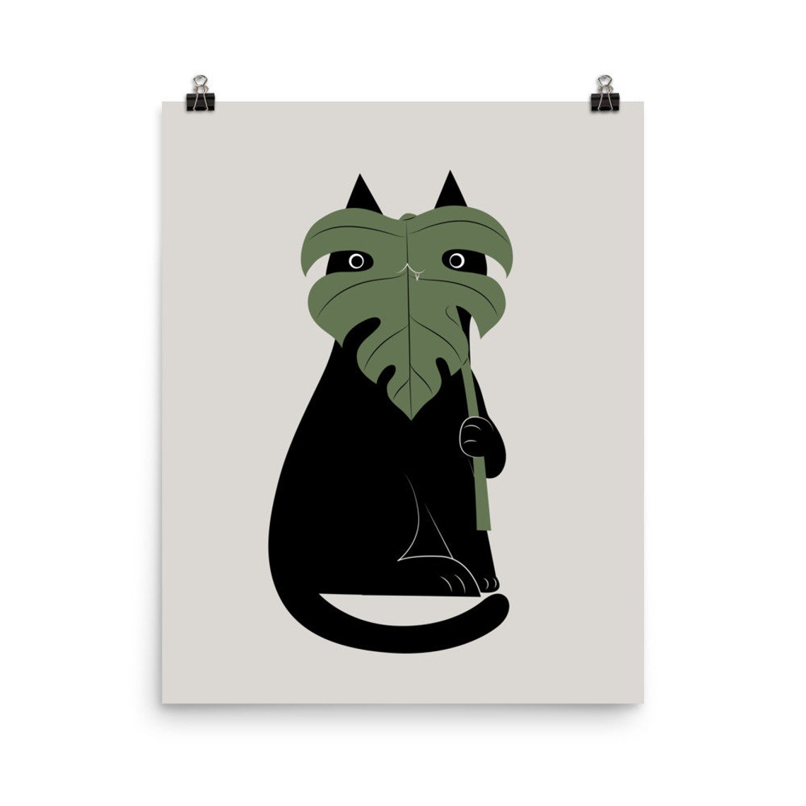 Cat and Plant Monstera Art Print