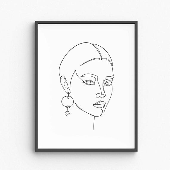 Minimalist Beautiful Woman Face Line Art Elegant Female Portrait Black White Beauty Drawing Modern Wall Print