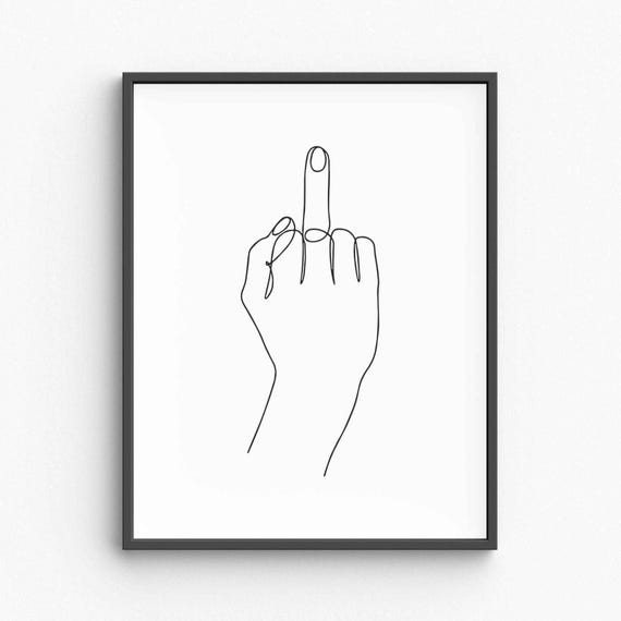 Minimalist Middle Finger Line Art Bold Hand Gesture Drawing Sassy Attitude Sketch Edgy Wall Decor