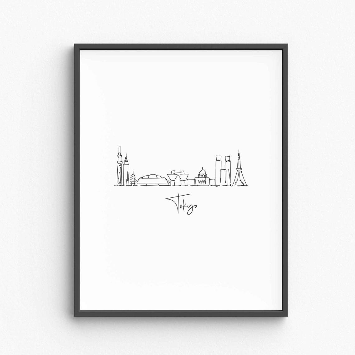 Tokyo Japan Skyline Single Line Drawing With Towers Minimalist Poster