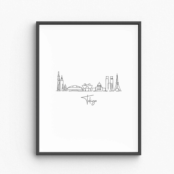 Tokyo Japan Skyline Single Line Drawing With Towers Minimalist Poster
