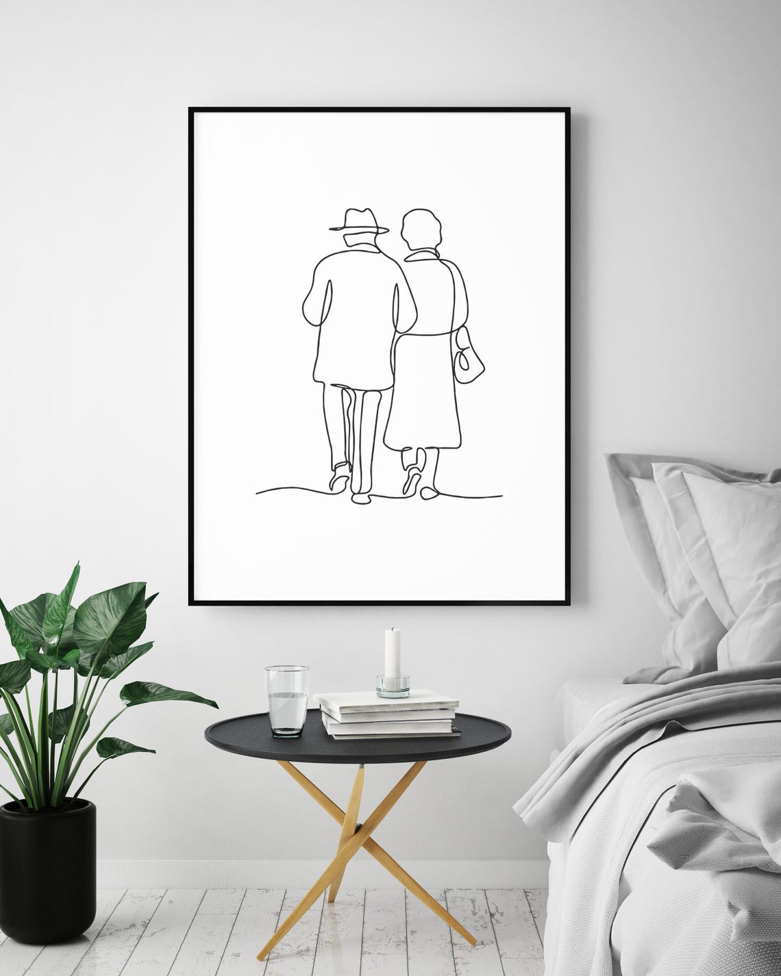Couple Walking Away Together Romantic Sweet Stroll Line Art Poster - Image 5