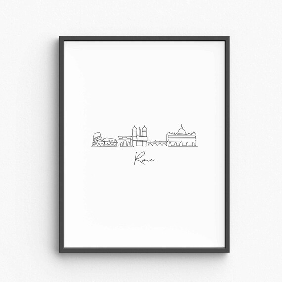 Rome Skyline One Line Drawing Minimalist Italy Travel Poster