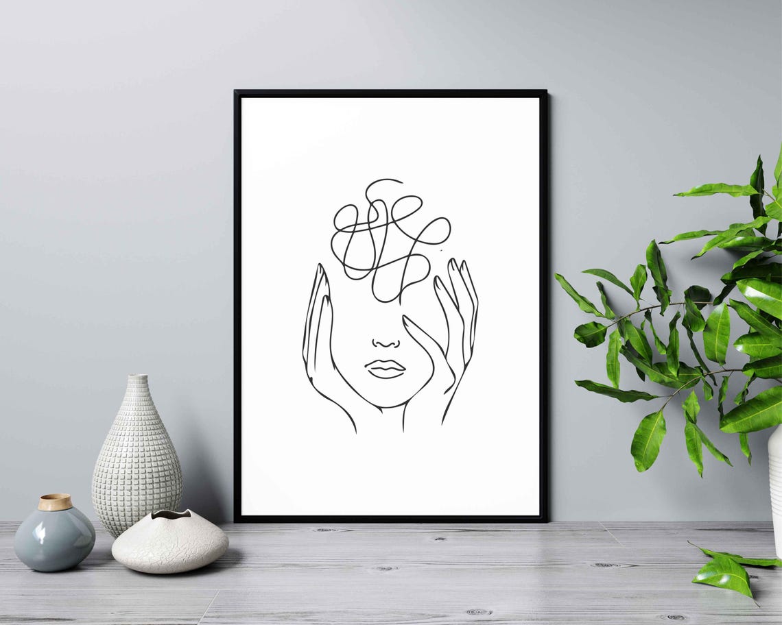 Minimalist Abstract Woman Face Line Art Elegant Female Portrait Drawing Modern Wall Decor One Illustration - Image 2