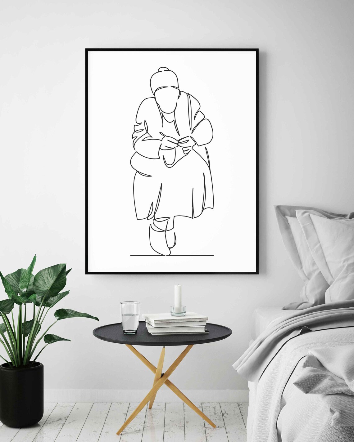 Elderly Woman Knitting Sweet Grandma Cozy Loving Line Art Poster - Image 5