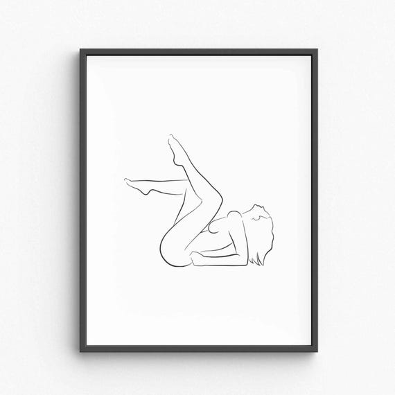 Minimalist Nude Woman Line Art Feminine Body Illustration Elegant Female Silhouette Decor Sensual Form Drawing Wall
