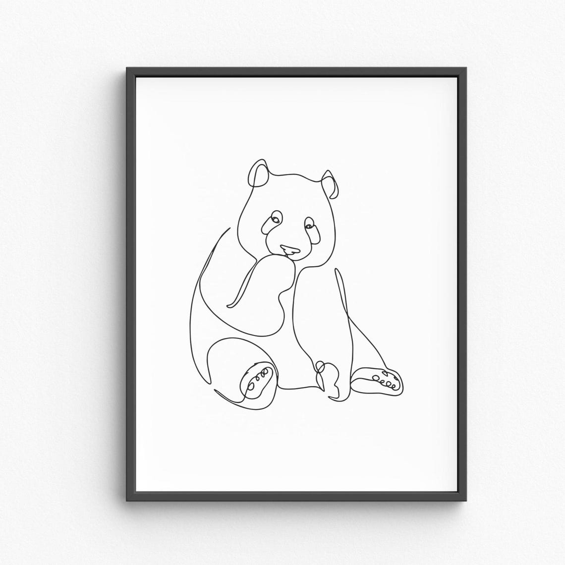 Panda Line Art Minimalist Print Cute Animal Wall Black And White Nursery Decor Illustration