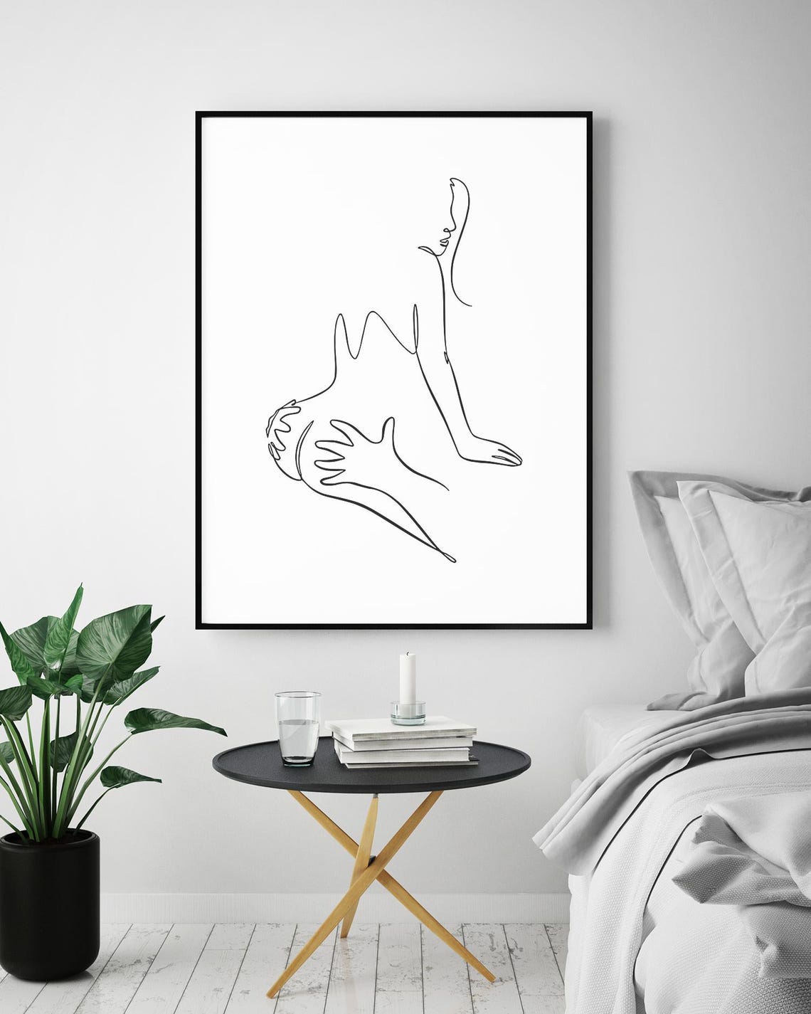 Loving Couple Embrace Line Art Intimate Body Touch Modern Poster - Image 5