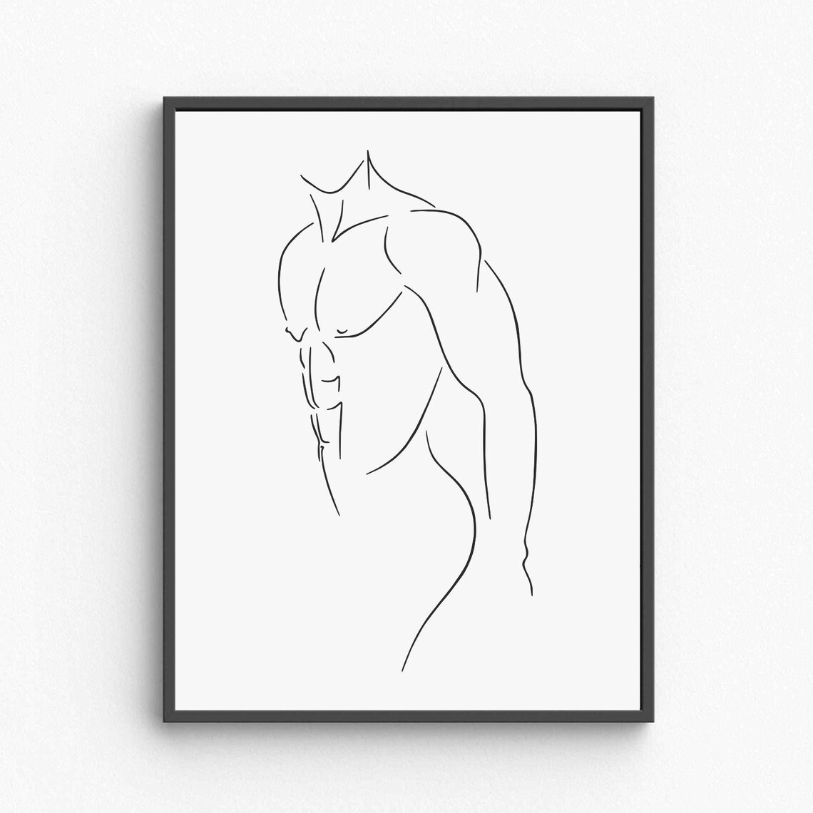 Nude Male Torso Line Art Muscular Body Figure Minimalist Poster