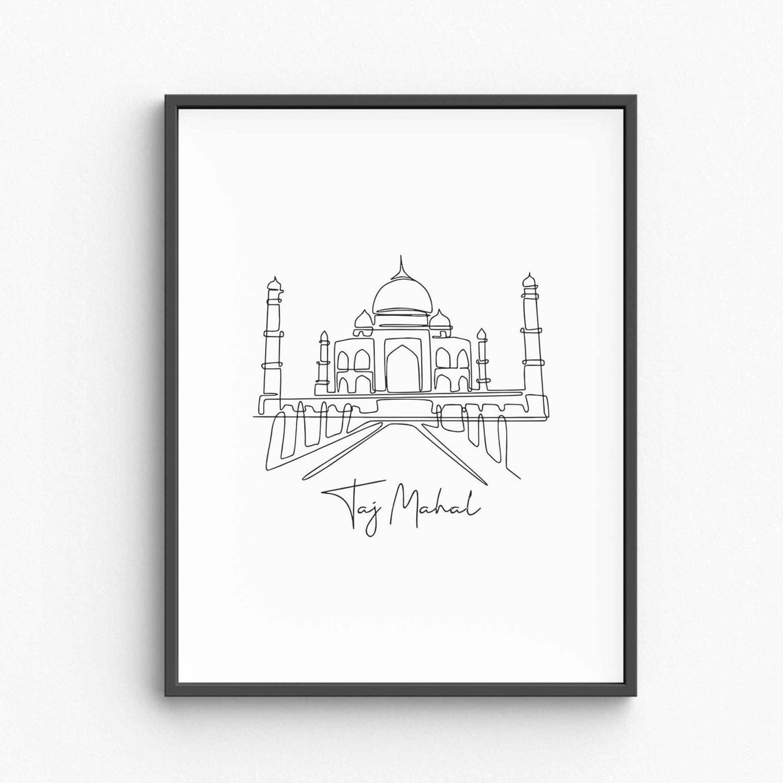 Taj Mahal Agra Line Art Drawing Minimalist India Landmark Poster