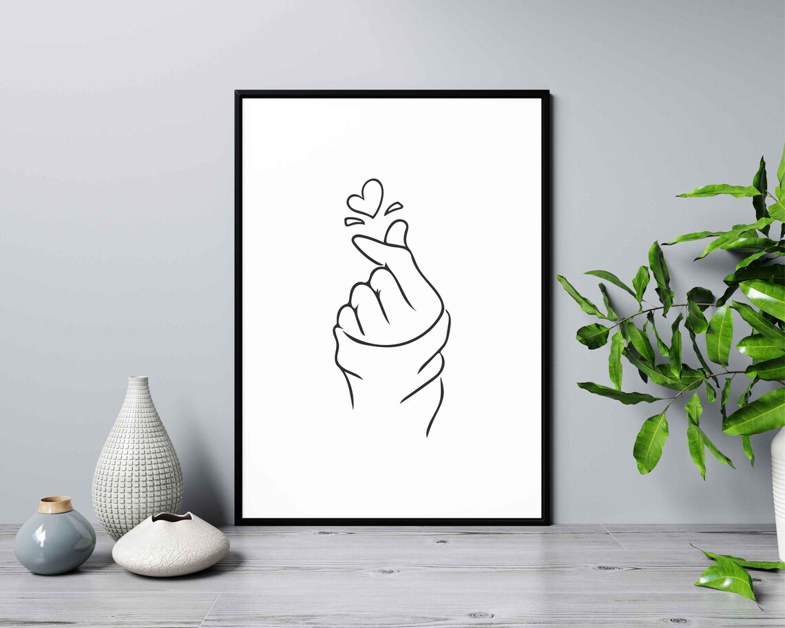 Finger Heart Line Art Korean Love Gesture Hand Drawing Poster - Image 2