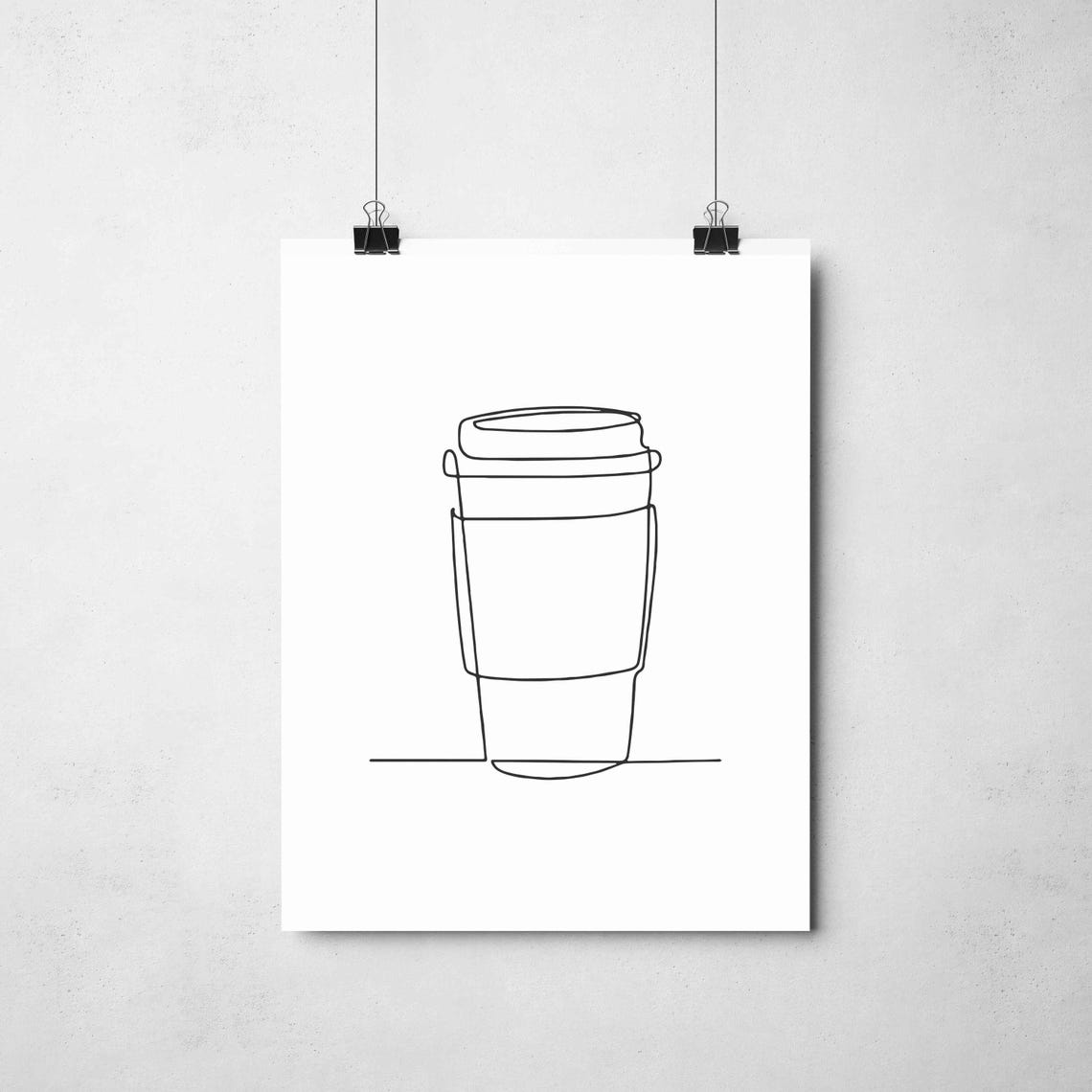 Takeaway Coffee Cup Line Art Minimalist Kitchen Morning Cafe Poster - Image 2