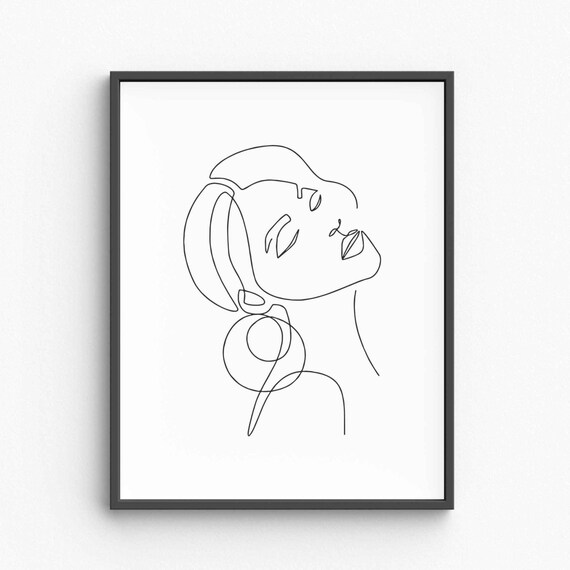 Woman Face With Bold Earrings Chic Glam Statement Line Art Poster