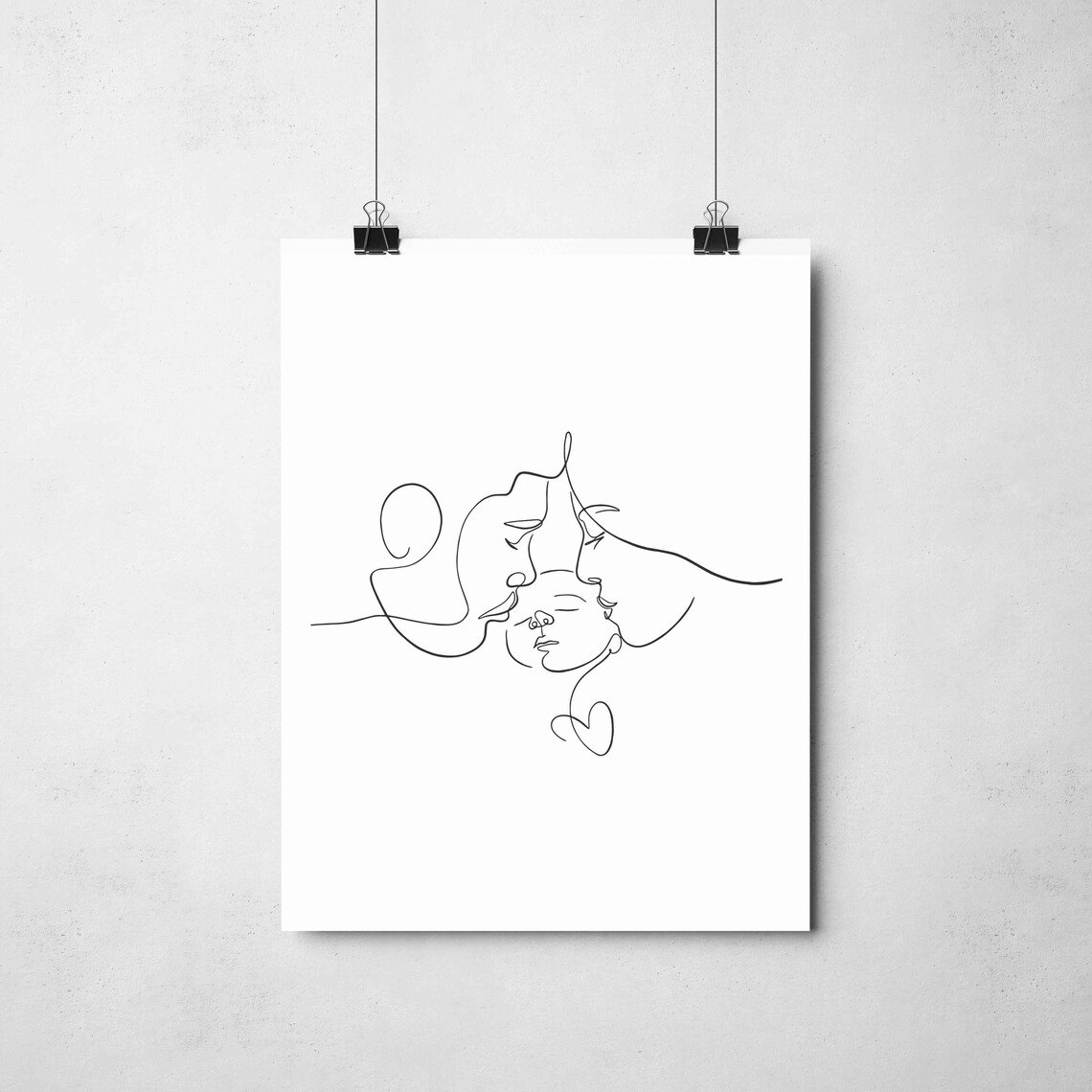 Minimalist Family Line Art, Mom Dad Baby Silhouette - Image 2