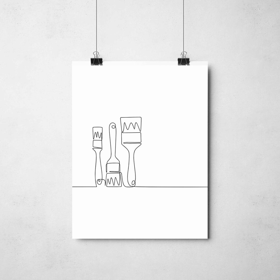 Paintbrushes Continuous Line Art Set Minimalist Studio Poster - Image 2