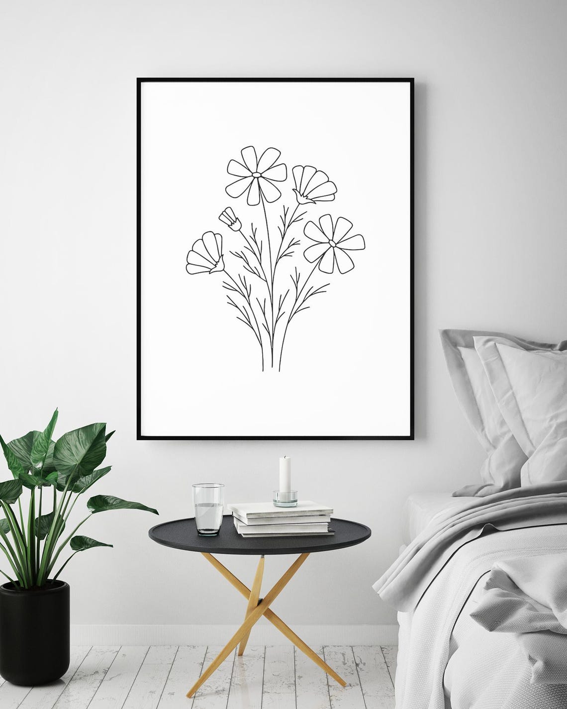 Wildflower Cosmos Bouquet Line Art Botanical Floral Minimalist Poster - Image 5