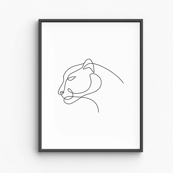Lioness Head Profile Minimalist Single Line Drawing Big Cat Art Poster
