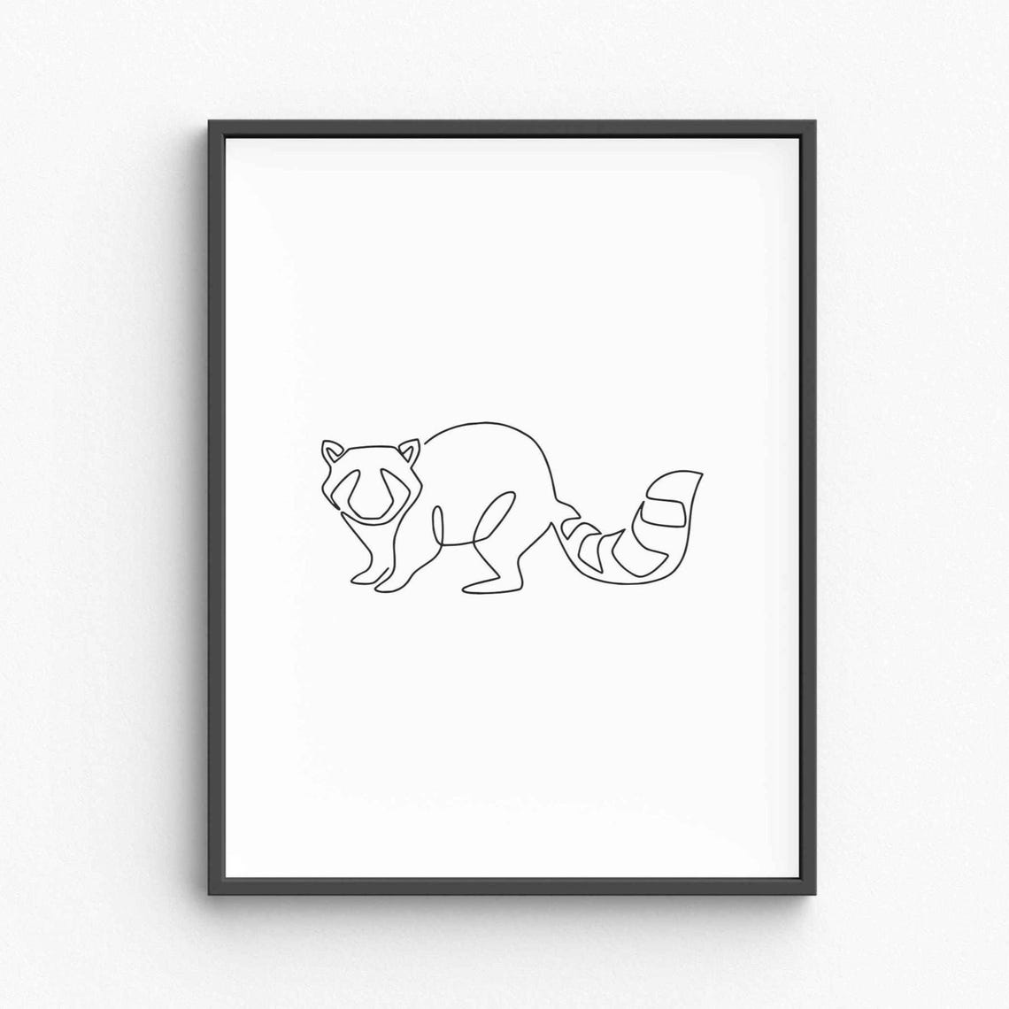 Minimalist Raccoon Line Art Forest Animal Print Black White Drawing Cute Wildlife Decor Poster