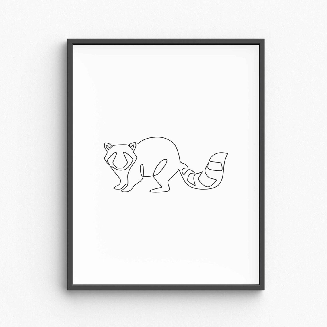 Raccoon Line Art Drawing Minimalist Forest Woodland Animal Poster