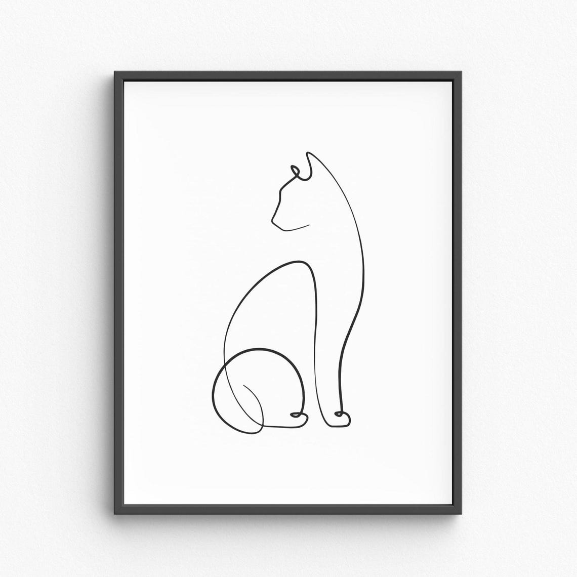 Seated Cat Silhouette Elegant Continuous One Line Drawing Poster