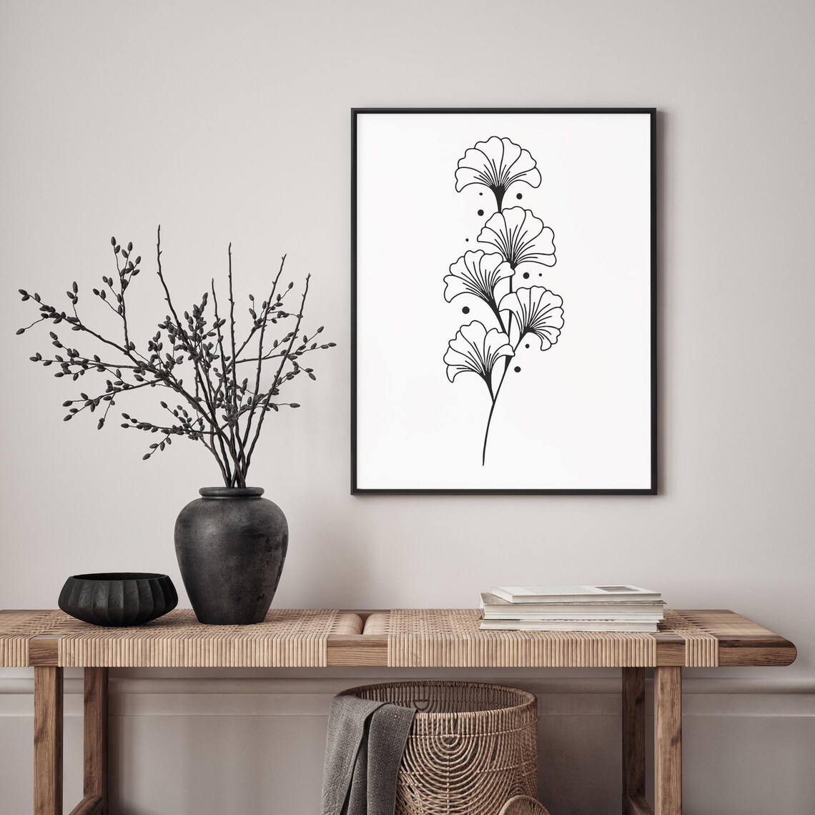 Ginkgo Leaves Botanical Line Art Elegant Nature Minimalist Poster - Image 4