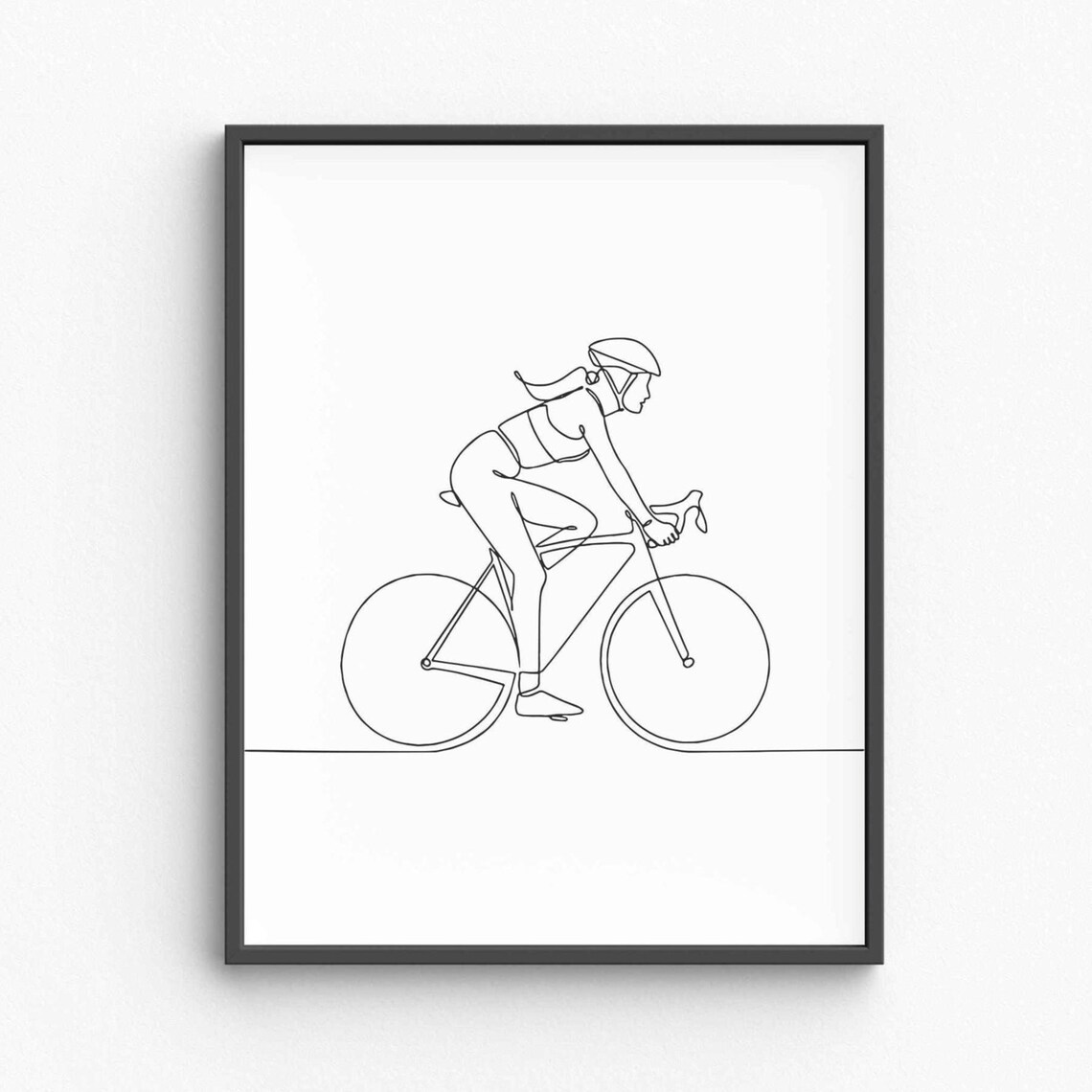 Woman Cyclist Line Art Road Bike Rider One Line Drawing Sport Poster