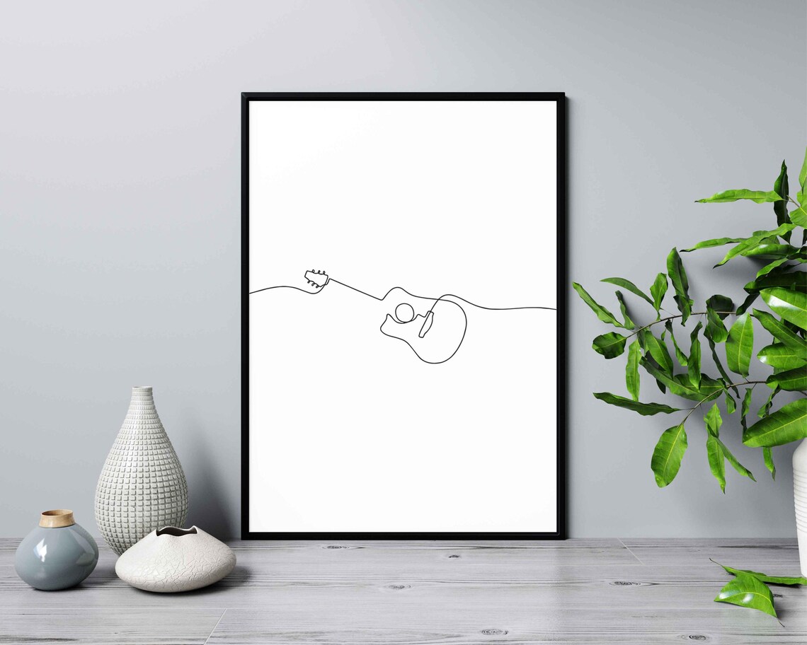 Acoustic Guitar Continuous Line Drawing Music Studio Musician Decor Wall Poster - Image 2
